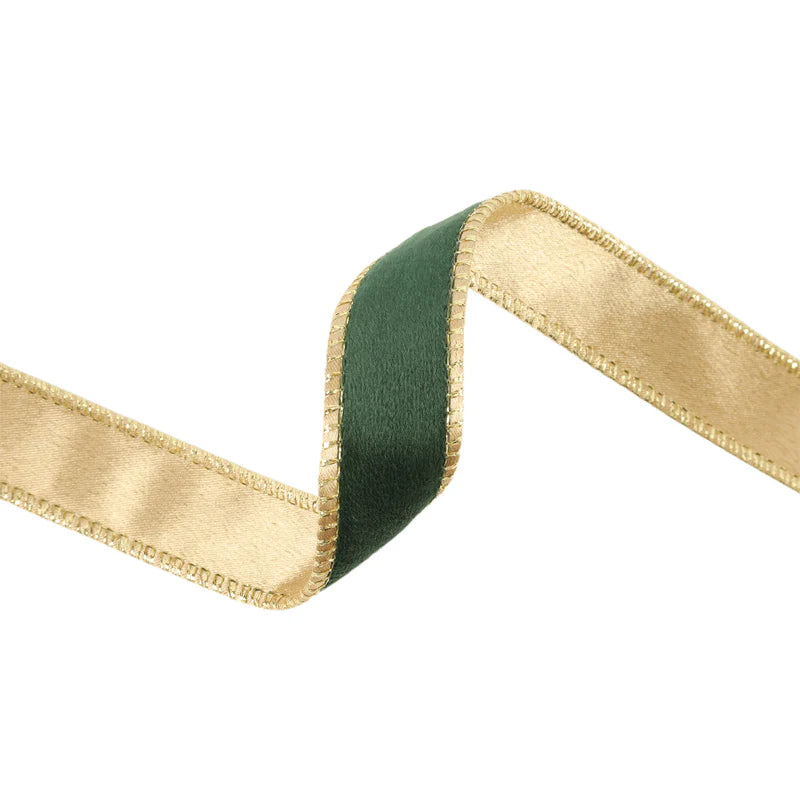 1"X10 REVERSIBLE CLASSIC VELVET WIRED RIBBON - GREEN/GOLD - LARIBBON - 7115W-589-25E
