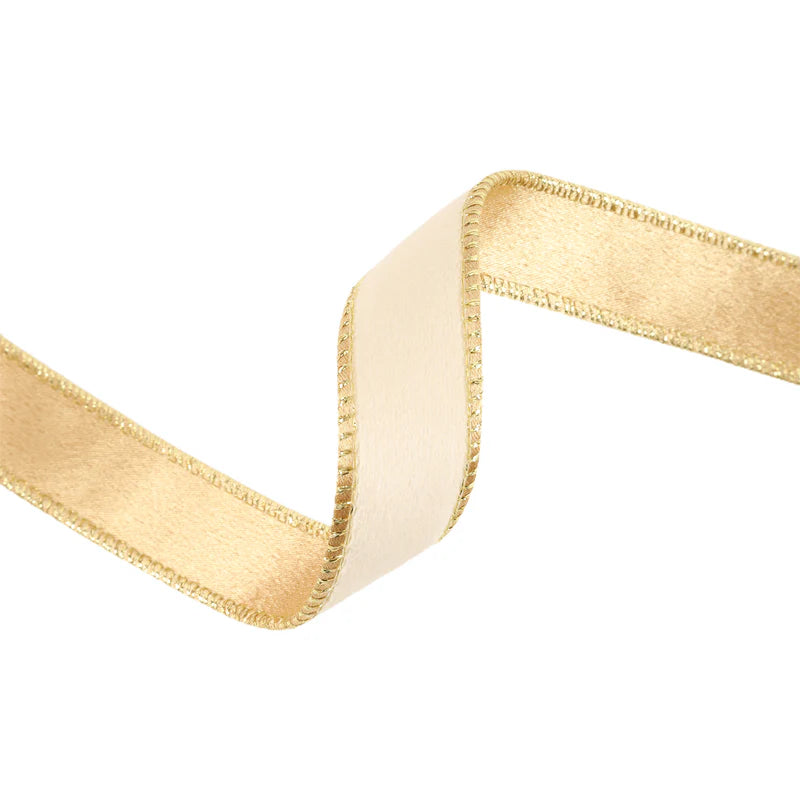 1"X10YD REVERSIBLE CLASSIC VELVET WIRED RIBBON - IVORY/GOLD - LA RIBBON - 7115W-810-25E