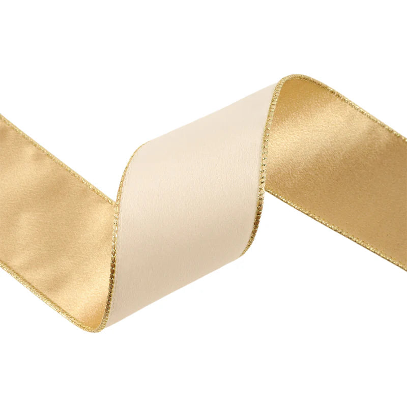 2 1/2"X10YD REVERSIBLE CLASSIC VELVET WIRED RIBBON - IVORY/GOLD - LA RIBBON - 7115W-810-63E