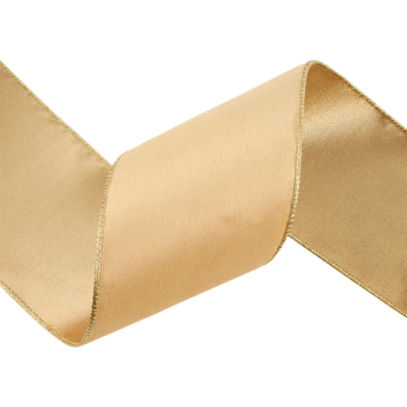 4"X10 REVERSIBLE CLASSIC VELVET WIRED RIBBON - TAN/GOLD - 7115W-835-100E