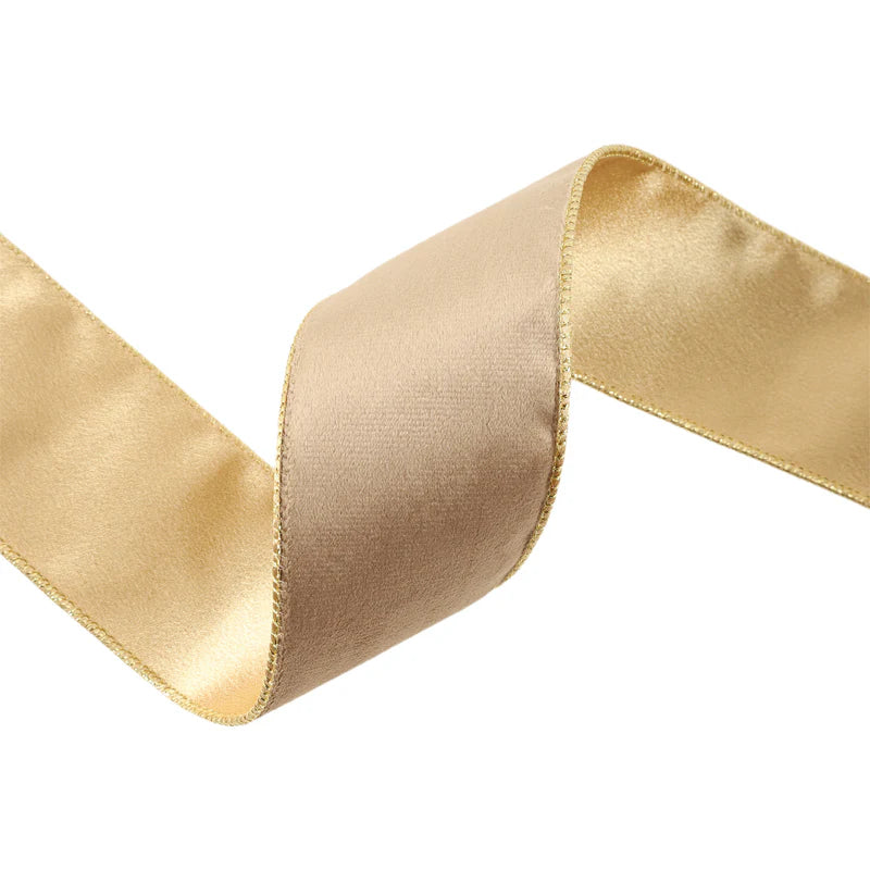 2 1/2"X10YD REVERSIBLE CLASSIC VELVET WIRED RIBBON - LATTE/GOLD - LA RIBBON - 7115W-837-63E
