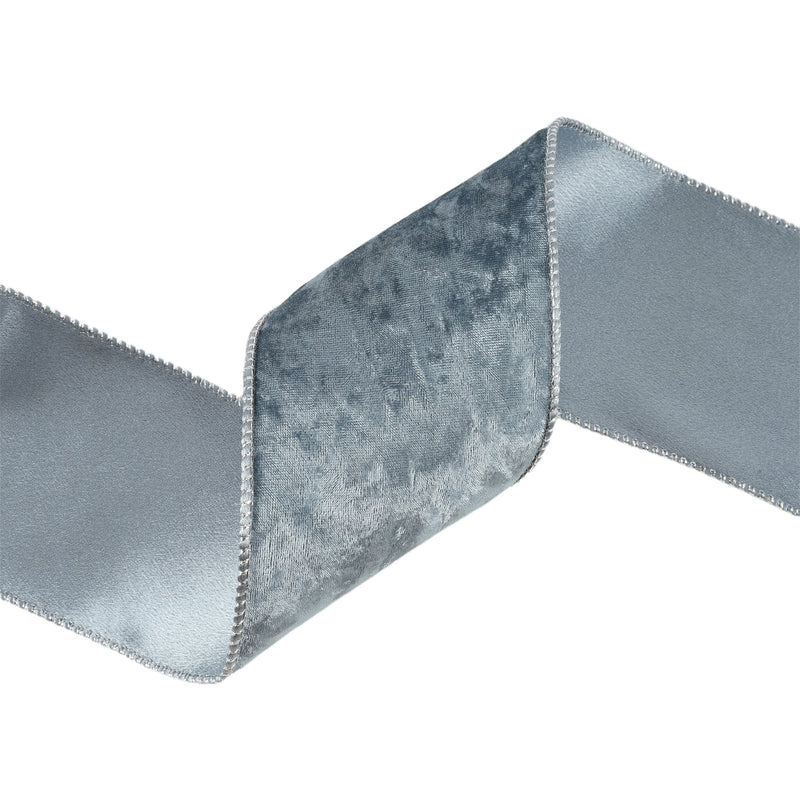 4"X10YD REVERSIBLE FROSTED VELVET WIRED RIBBON - BLUE - LA RIBBON - 7120W-350-100E