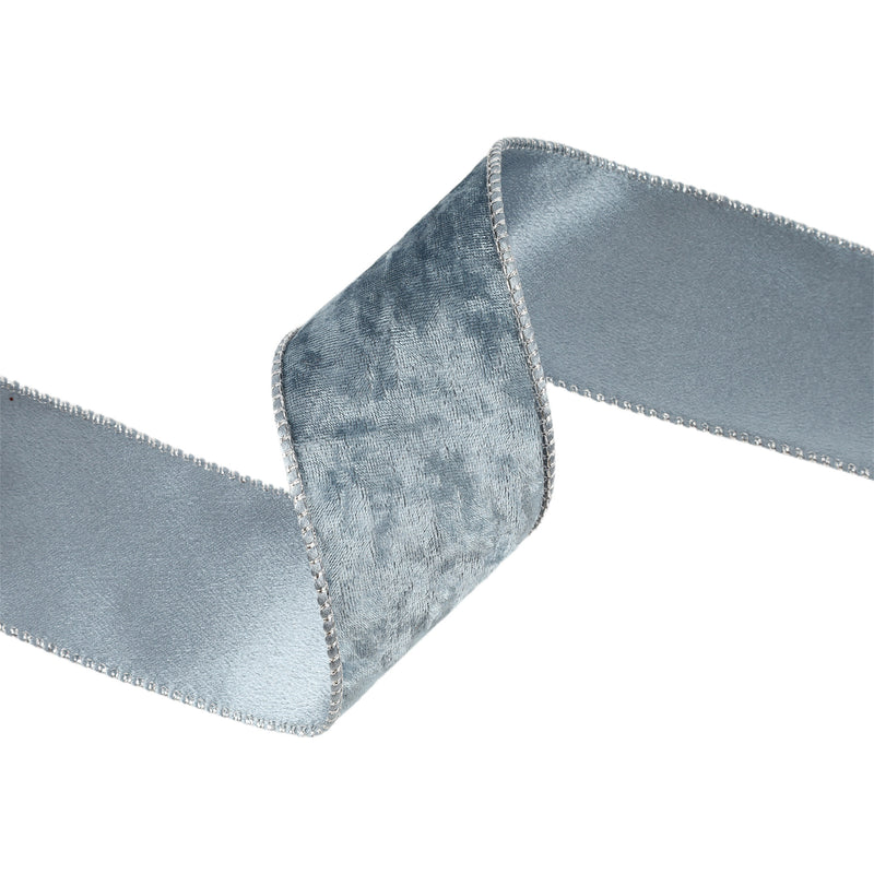 2 1/2"X10YD REVERSIBLE FROSTED VELVET WIRED RIBBON - BLUE - LA RIBBON - 7120W-350-63E