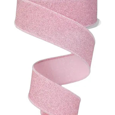1.5"X10YD FINE GLITTER ON FAUX ROYAL - LIGHT PINK - RGE178915