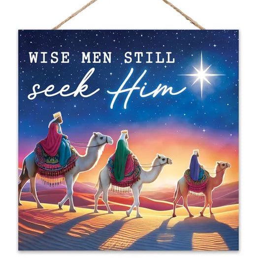 10"SQ MDF WISE MEN SEEK NATIVITY SIGN - NAVY/WHITE/ORANGE/PURPLE/PINK - AP7454