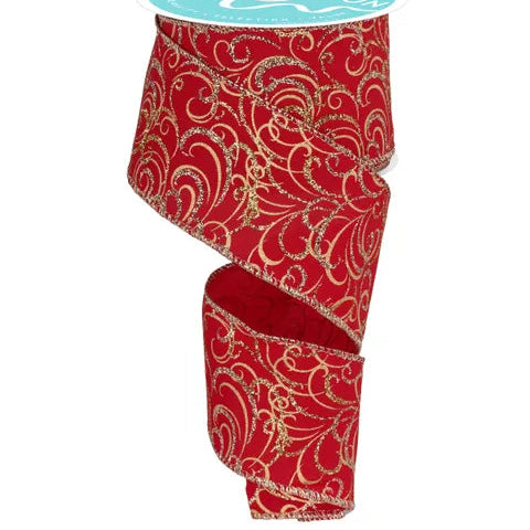 2.5"X10YD MULTI SWIRLS - CRANBERRY/CHAMPAGNE/GOLD - RGF133596