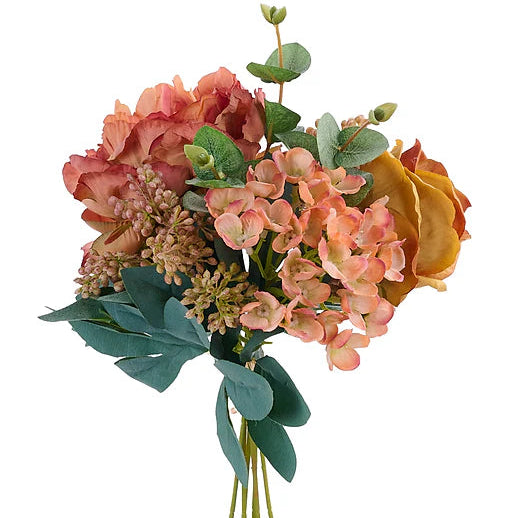 14"L PEONY/ROSE/HYDRANGEA/BERRY/LEAF BUNDLE - GOLD/RUST/SALMON/GREEN - FB1992F2