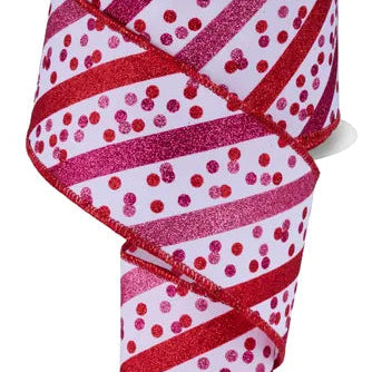 2.5"X10YD GLITTER STRIPE W/ CONFETTI DOTS - RED/WHITE/LIGHT PINK/HOT PINK - RGF199367