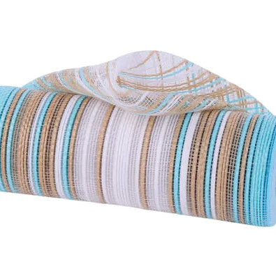 10"X10YD VERTICAL OMBRE STRIPE MESH - ROBIN EGG/NATURAL/WHITE - RE13861X