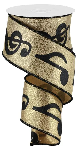 2.5"X10YD BOLD MUSIC NOTE ON METALLIC - GOLD/BLACK - RGA121908