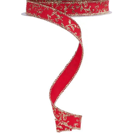 5/8"X10YD GLITTER MINI LEAF VINES - RED/GOLD - RGF139336
