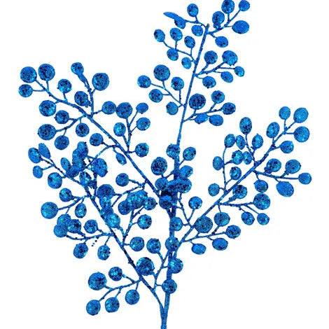 33"L GLITTER ROUND LEAF SPRAY - ROYAL BLUE - XS226725