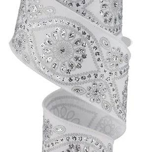 2.5"X10YD DELUXE WAVY FLORAL - WHITE/SILVER - RGE1962D8