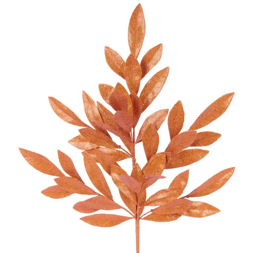 23"L GLITTER BAY LEAF SPRAY - LASER ORANGE - XS237120