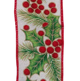 2.5"X10YD BOLD HOLLY/BERRIES - OFFWHITE/GOLD/MUTLI - RGH143108