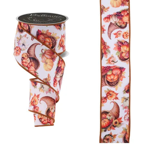 2.5"X10YD FALL CORNUCOPIAS - IVORY/ORANGE/BROWN - LS110730