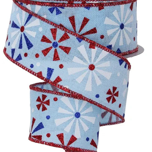 1.5"X10YD VINTAGE PINWHEELS - PALE BLUE/RED/BLUE/WHITE - RGE115514