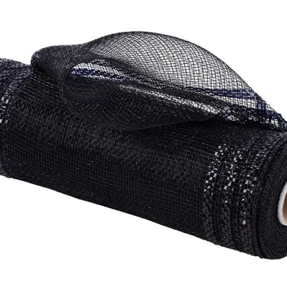 10"X10YD BORDER STRIPE METALLIC MESH - BLACK W/BLACK FOIL - RE850202