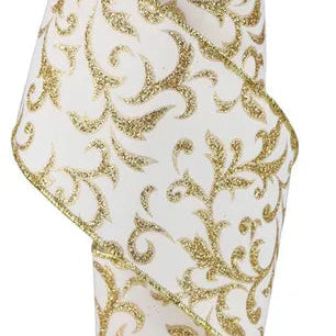 4"X10YD ACANTHUS LEAF - IVORY/GOLD - RGE184437