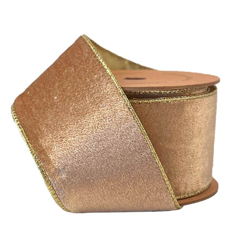 2 1/2"X10YD VELVET WIRED RIBBON - GOLD - LA RIBBON - WR-10223-063-10