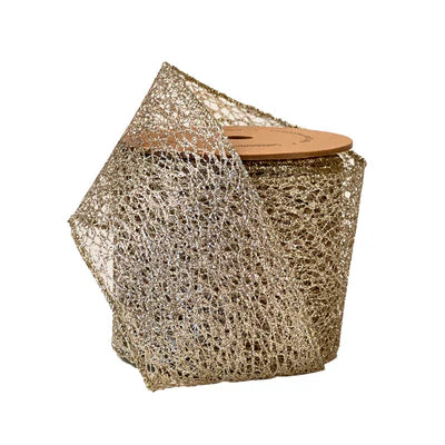 3"X10YD MESH WIRED RIBBON - WHITE GOLD - LARIBBON - WR-10252-075-10