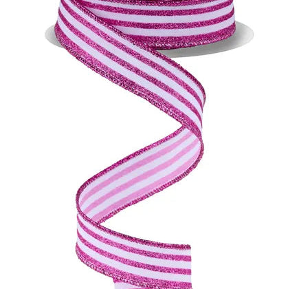 7/8"X10YD GLITTER VERTICAL STRIPE - WHITE/HOT PINK - RGF797027