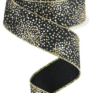 1.5"X10YD GLITTER DOTS/DIAGONAL RIBBON - BLACK/GOLD/LASER GOLD/WHITE - RGC190702