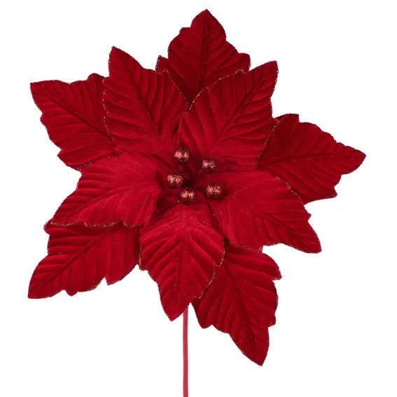 12.5"DIA VELVET POINSETTIA STEM, 10.5"L - CRANBERRY - XS401157