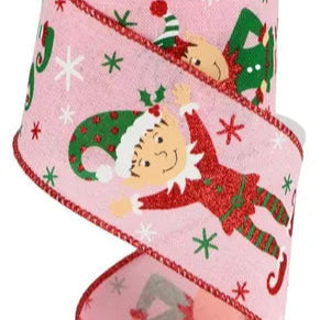 2.5"X10YD ELVES ON ROYAL BURLAP - PINK/RED/BROWN/BLACK/GREEN - RGC176115