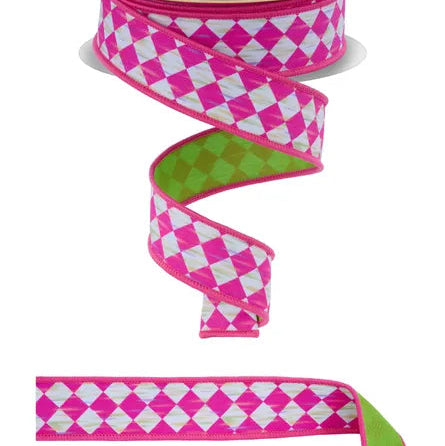 1.5"X10YD ANTIQUE DIAMOND/FUSED - D'LUX - HOT PINK/WHITE/FRESH GREEN - LX3129LT