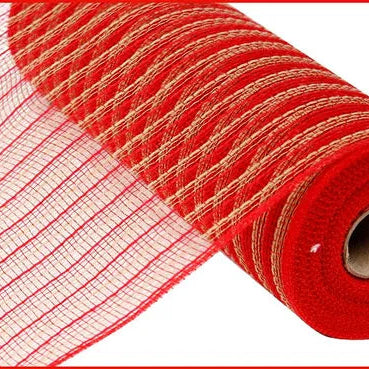 10.25"X10YD POLY/FAUX JUTE MESH - RED/NATURAL - RY830252