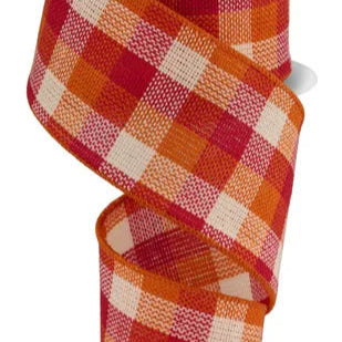 2.5"X10YD WOVEN CHECK - BURGUNDY/ORANGE/CREAM - RGA192535