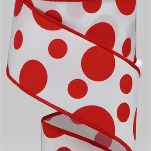 2.5"X10YD GIANT THREE SIZE DOT/PG FABRIC - WHITE/RED - RGA194127