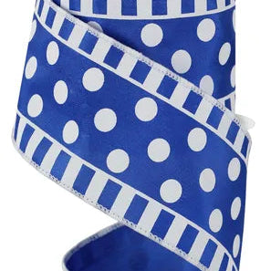 2.5"X10YD DOTS AND STRIPES ON SATIN - ROYAL BLUE/WHITE - RG0136925