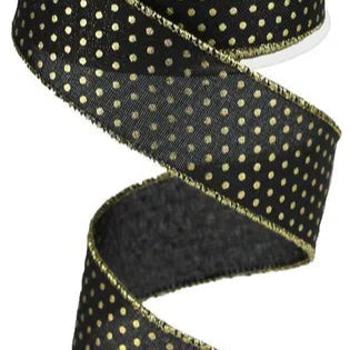 1.5"X10YD ROYAL SWISS DOTS - BLACK/GOLD - RG0190702