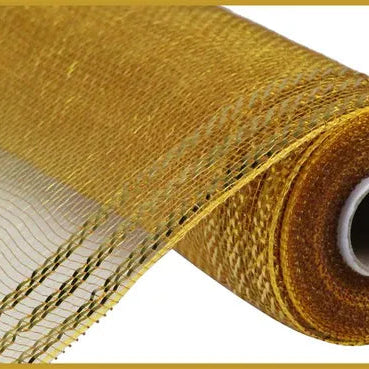 10"X10YD BORDER STRIPE METALLIC MESH - BROWN/GOLD W/GOLD FOIL - RE850208