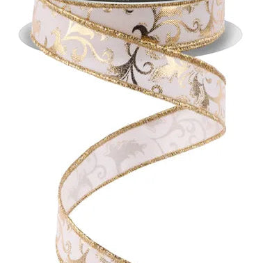 7/8"X10YD METALLIC FOIL SWIRL LEAF - IVORY/GOLD - LS301077