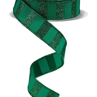 7/8"X10YD HORIZONTAL GLITTER STRIPES - EMERALD GREEN - RGF796606