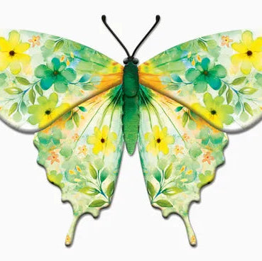 13.5"LX8.45"H BOTANICAL BUTTERFLY SIGN - GREEN/YELLOW - MD1734K4