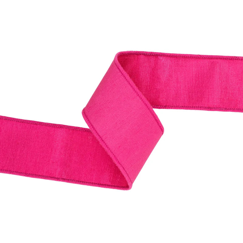 2.5"X10YD WIRED DUPIONI RIBBON - HOT PINK W/ METALLIC FUSED BACKING - 9122W-187-63E