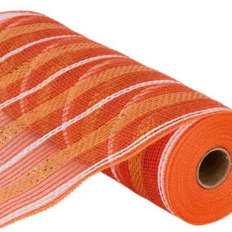 10.25"X10YD POLY/FAUX JUTE/METALLIC MESH - ORANGE/WHITE - RY802081
