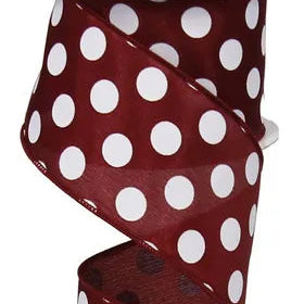 2.5"X10YD MEDIUM POLKA DOTS - MAROON/WHITE - RG01204CX