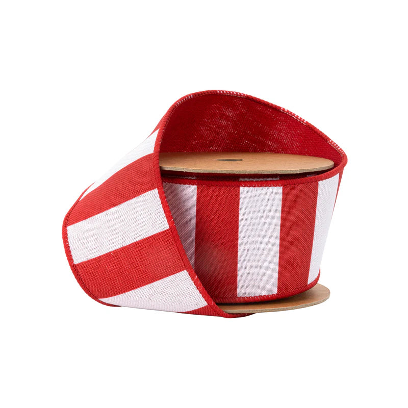 2.5"X10YD WIRED RIBBON - CABANA HORIZONTAL STRIPE RED - 9555W-250-63E