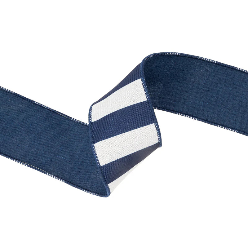 2.5"X10YD WIRED RIBBON - CABANA HORIZONTAL STRIPE NAVY - 9555W-370-63E