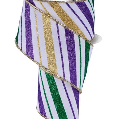 2.5"X10YD MULTI DIAGONAL STRIPE - WHITE/PURPLE/GOLD/GREEN - RGF183827