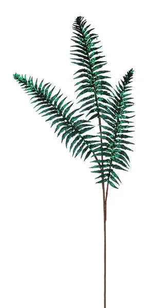 35"L GLITTER/SEQUIN FERN SPRAY - HUNTER GREEN/EMERALD - XS2598RT