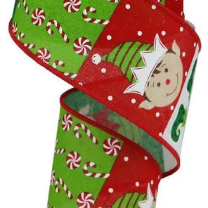 2.5"X10YD ELF FACE PATTERN/FAUX ROYAL - WHITE/RED/LIME/EMERALD/BROWN - RGB129227