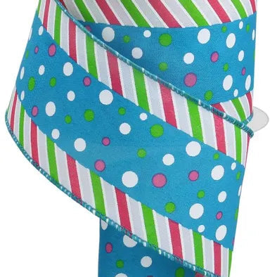 2.5"x10YD MULTI POLKA DOT/MULTI STRIPE - BLUE/WHITE/SPRING GREEN/PINK - RGE107803