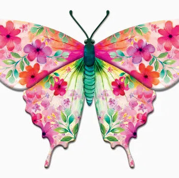 13.5"X8.45"H BOTANICAL BUTTERFLY SIGN - PINK/BLUE/GREEN - MD1734K5