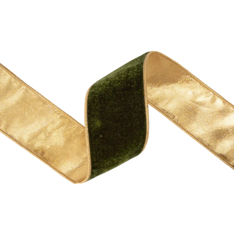 2.5"X10YD PREMIUM VELVET RIBBON - BROWN/GREEN W/ METALLIC GOLD BACKING - 9863W-850-63E